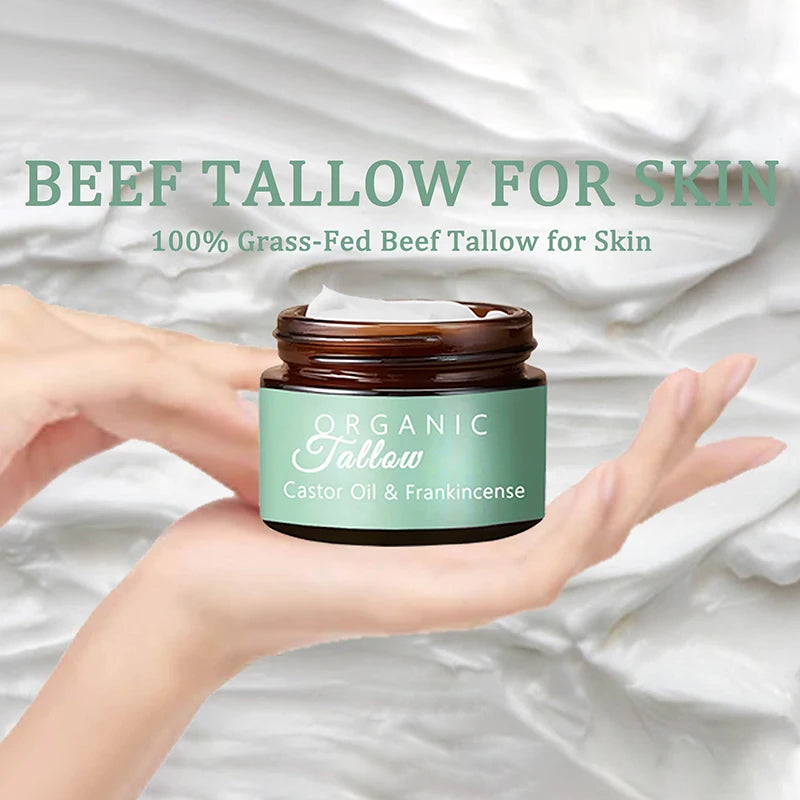 60G Grass Fed Beef Tallow Face Body Moisturizer with Frankincense Oil and Castor Oil,Skin Hydrating Face Moisturizing Cream