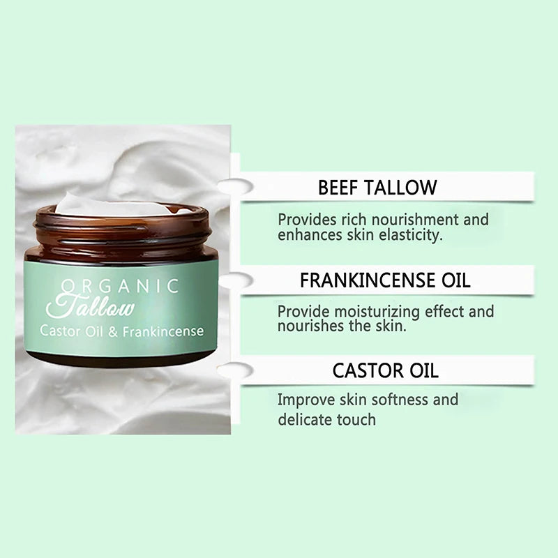 60G Grass Fed Beef Tallow Face Body Moisturizer with Frankincense Oil and Castor Oil,Skin Hydrating Face Moisturizing Cream