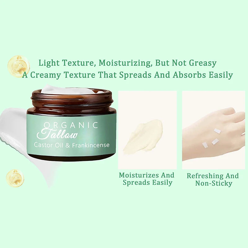 60G Grass Fed Beef Tallow Face Body Moisturizer with Frankincense Oil and Castor Oil,Skin Hydrating Face Moisturizing Cream