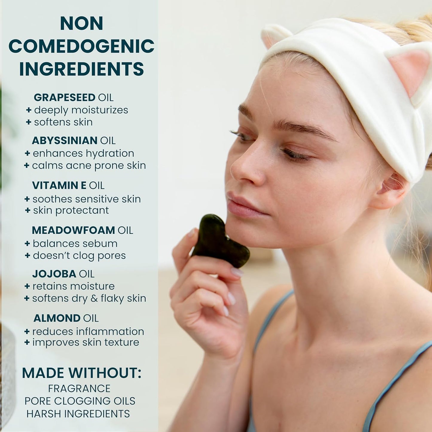 Gua Sha Facial Oil for Acne Prone Skin - Non Comedogenic Face Oil for Gua Sha - Non Greasy Face Massage Oil - Unscented, Lightweight, Natural and Non Irritating, 2Oz by