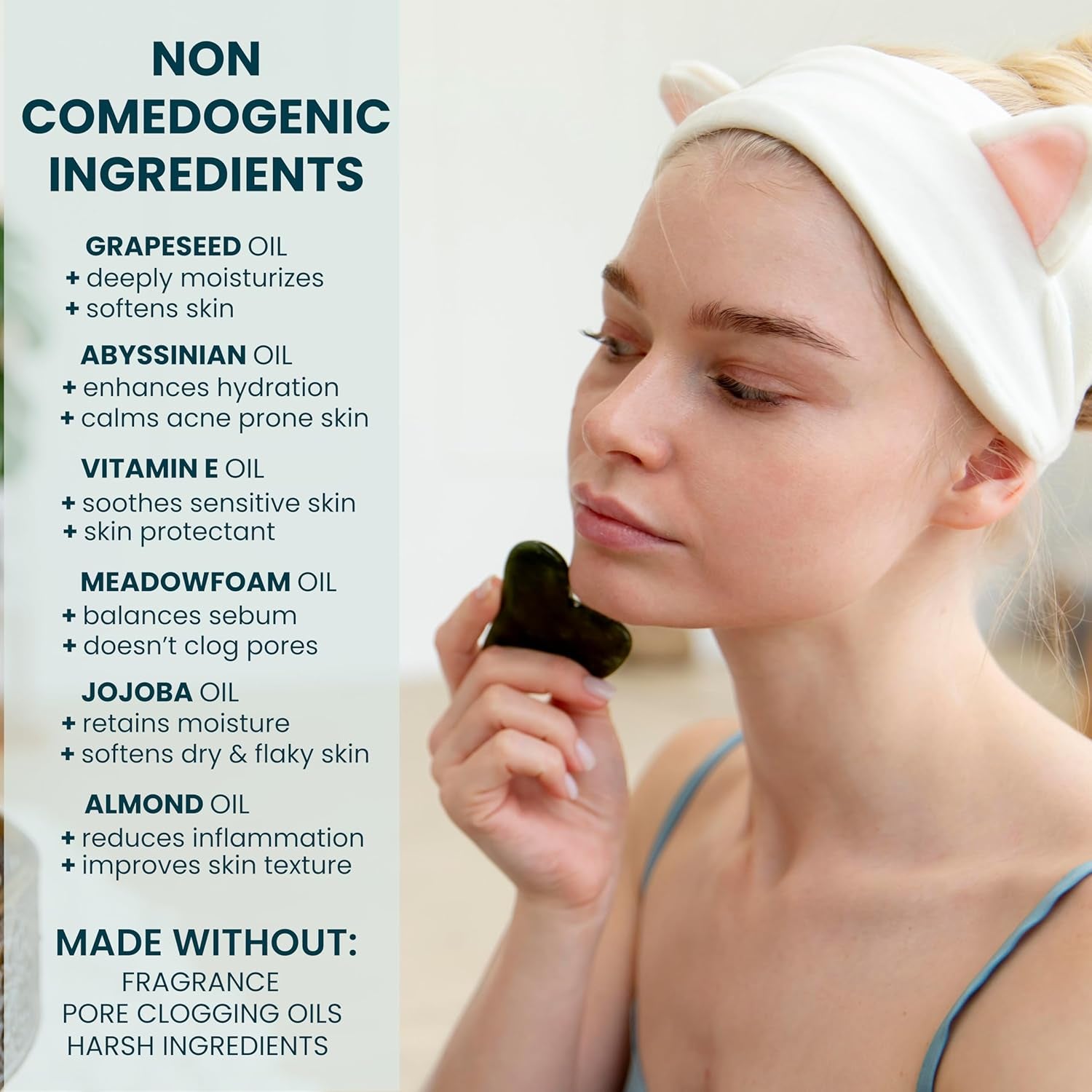 Gua Sha Facial Oil for Acne Prone Skin - Non Comedogenic Face Oil for Gua Sha - Non Greasy Face Massage Oil - Unscented, Lightweight, Natural and Non Irritating, 2Oz by