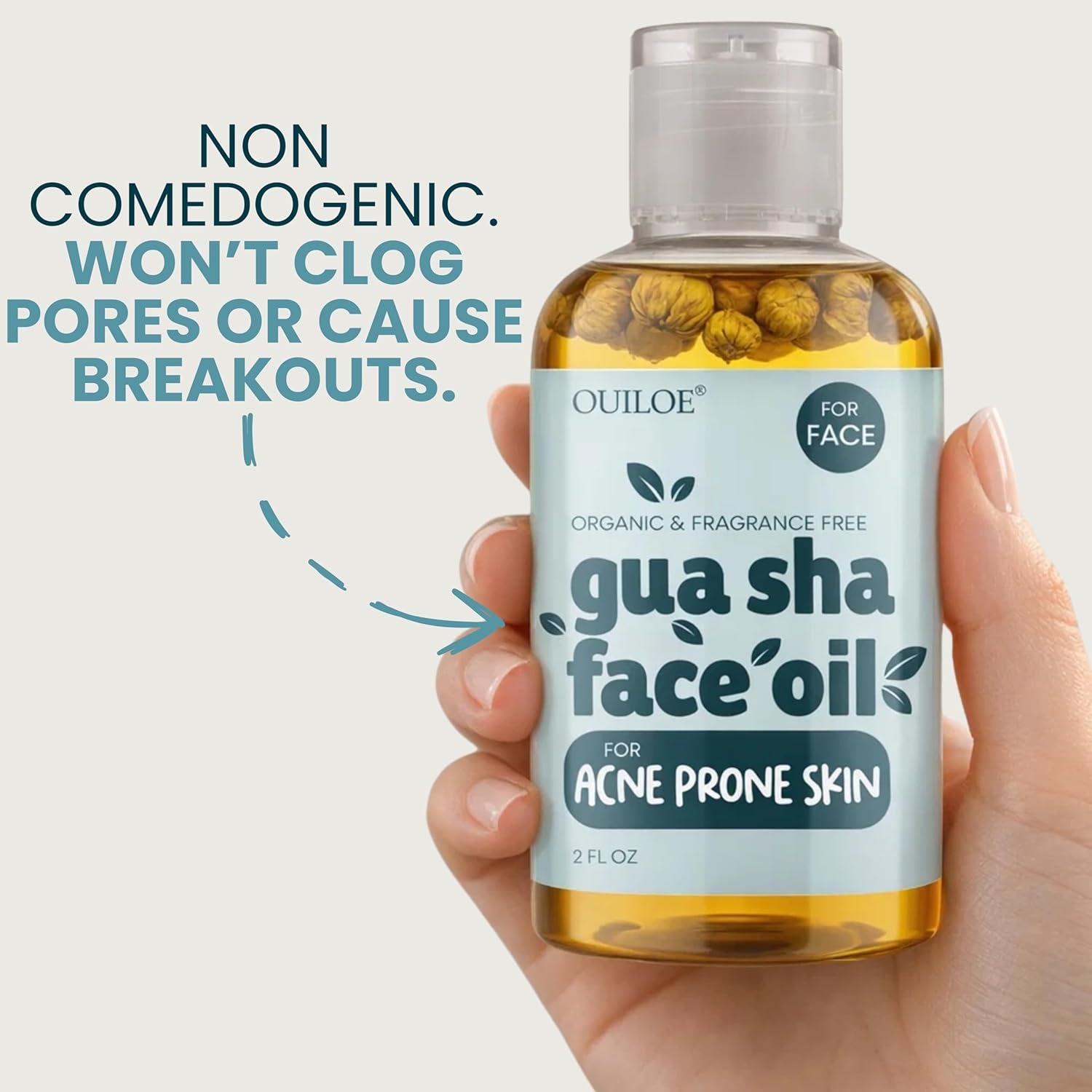 Gua Sha Facial Oil for Acne Prone Skin - Non Comedogenic Face Oil for Gua Sha - Non Greasy Face Massage Oil - Unscented, Lightweight, Natural and Non Irritating, 2Oz by