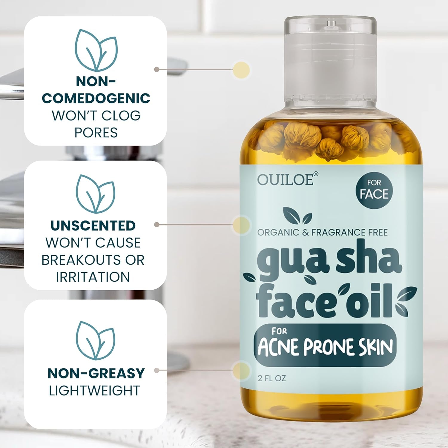 Gua Sha Facial Oil for Acne Prone Skin - Non Comedogenic Face Oil for Gua Sha - Non Greasy Face Massage Oil - Unscented, Lightweight, Natural and Non Irritating, 2Oz by
